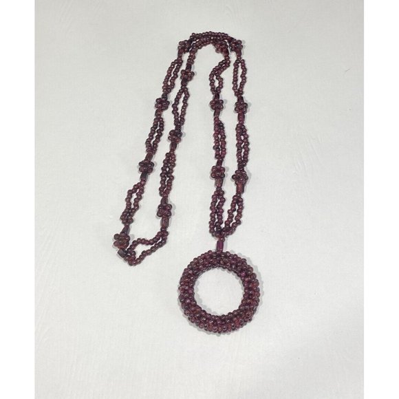 Vintage Garnet Pyrope Hoop Beaded Necklace Cluster Berry Accents 29 inches - Picture 3 of 6